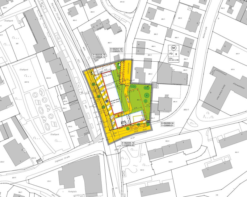 Plan des Geb&auml;udes der Wacker-Pensionskasse in der Marktler Stra&szlig;e